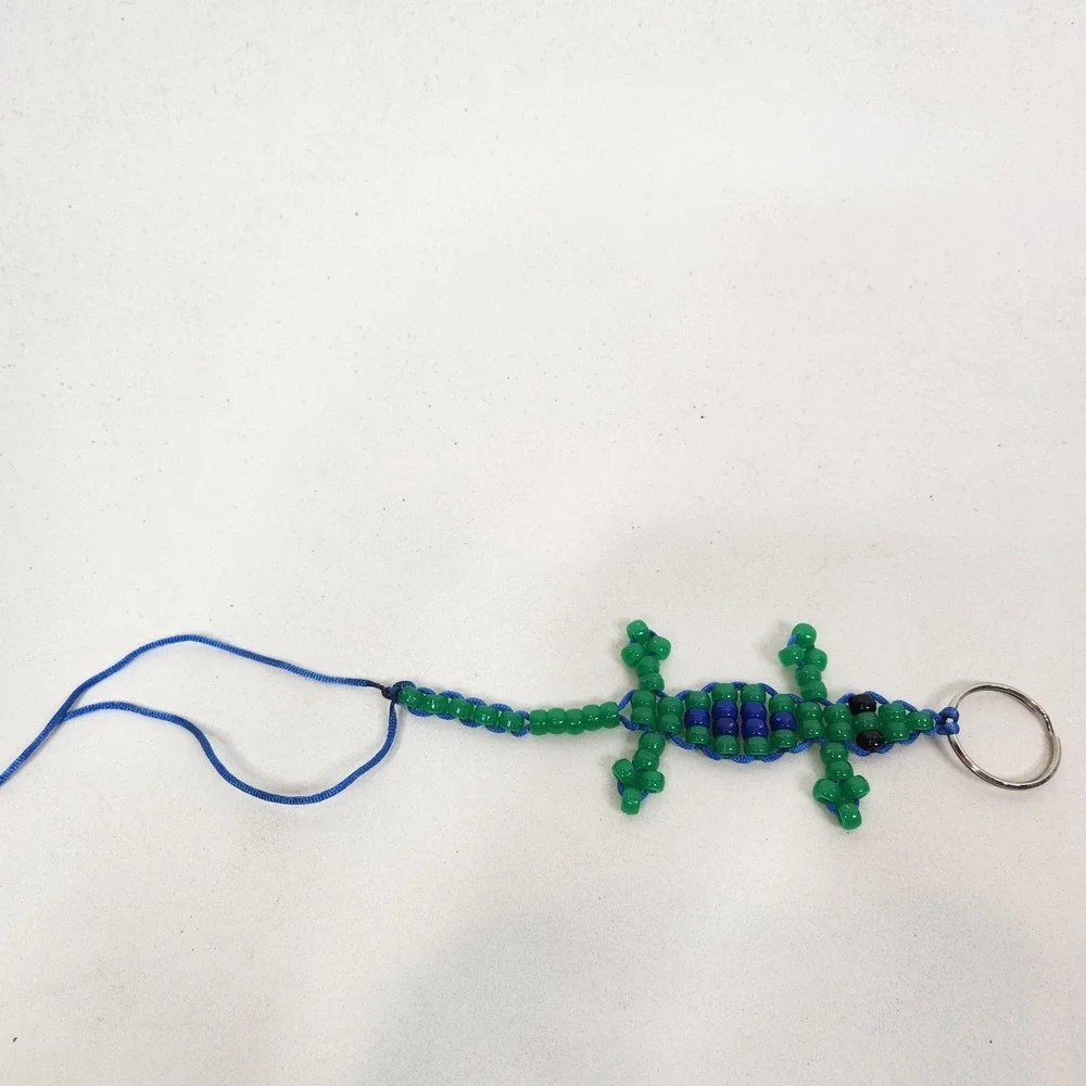 Handmade Pony Beaded Lizard Gecko Keychain Lot Of 5 Multi-Color Plastic Charms